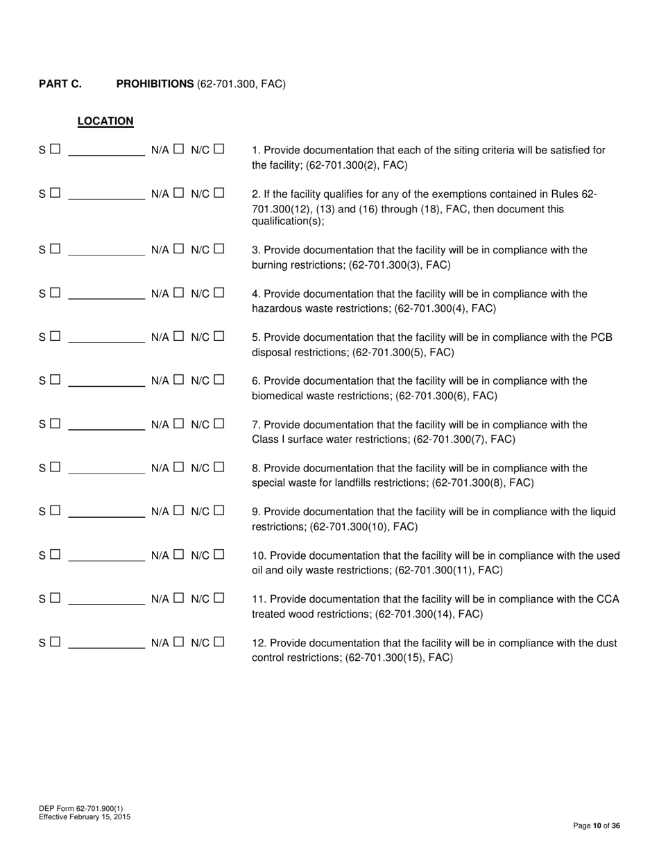DEP Form 62-701.900(1) Application for a Permit to Construct, Operate, Modify or Close a Solid Waste Management Facility - Florida, Page 10