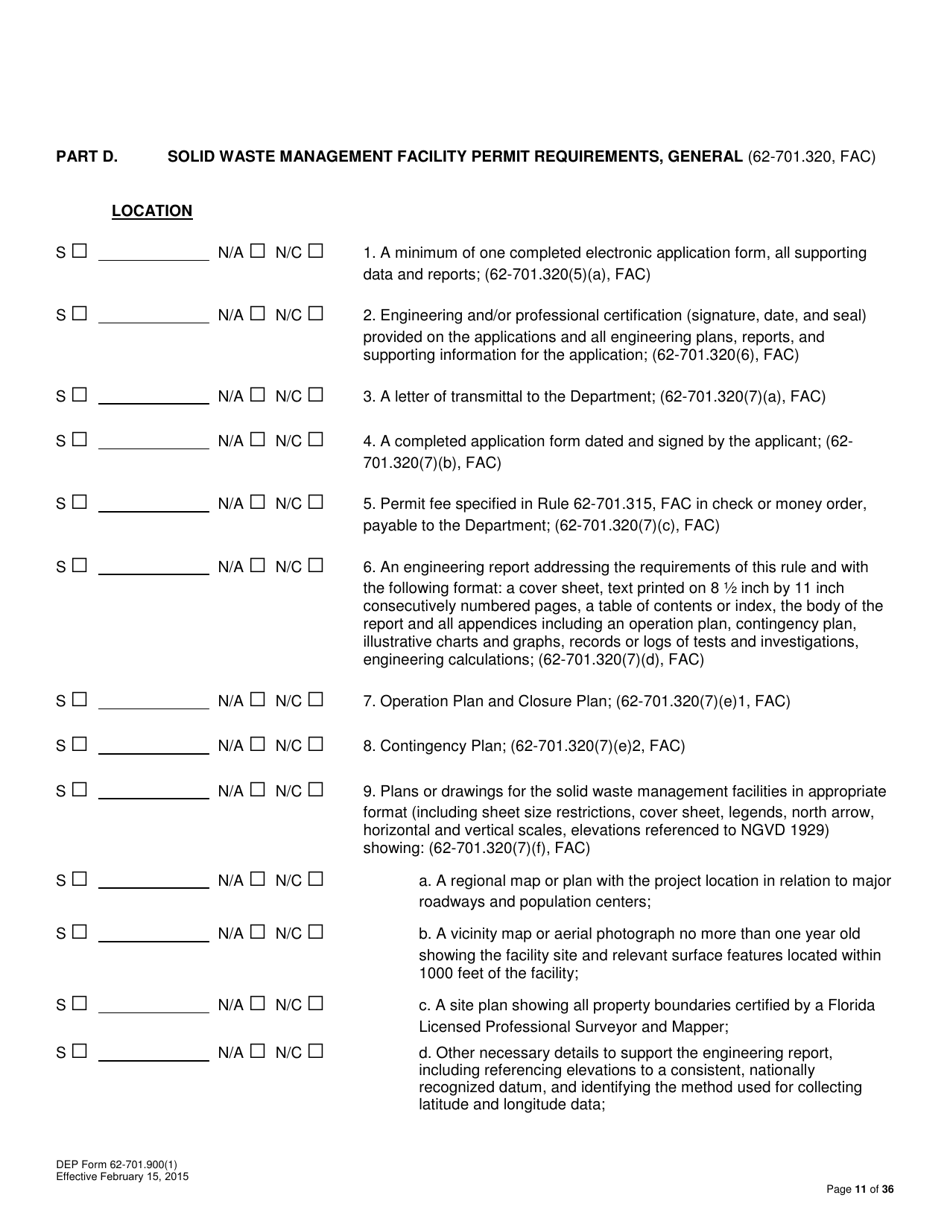 DEP Form 62-701.900(1) Application for a Permit to Construct, Operate, Modify or Close a Solid Waste Management Facility - Florida, Page 11