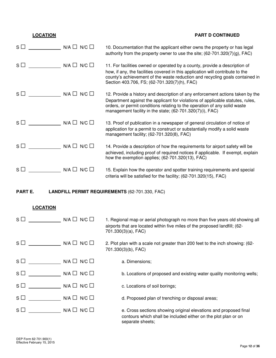 DEP Form 62-701.900(1) Application for a Permit to Construct, Operate, Modify or Close a Solid Waste Management Facility - Florida, Page 12
