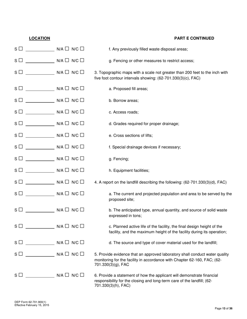 DEP Form 62-701.900(1) Application for a Permit to Construct, Operate, Modify or Close a Solid Waste Management Facility - Florida, Page 13