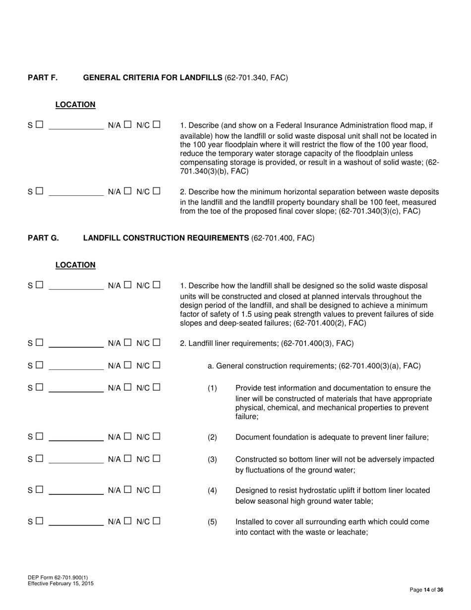 DEP Form 62-701.900(1) Application for a Permit to Construct, Operate, Modify or Close a Solid Waste Management Facility - Florida, Page 14