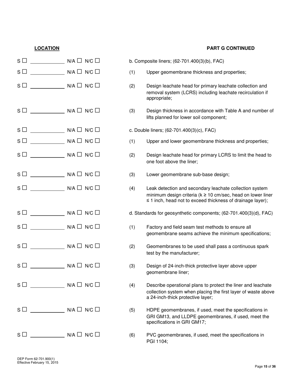 DEP Form 62-701.900(1) Application for a Permit to Construct, Operate, Modify or Close a Solid Waste Management Facility - Florida, Page 15