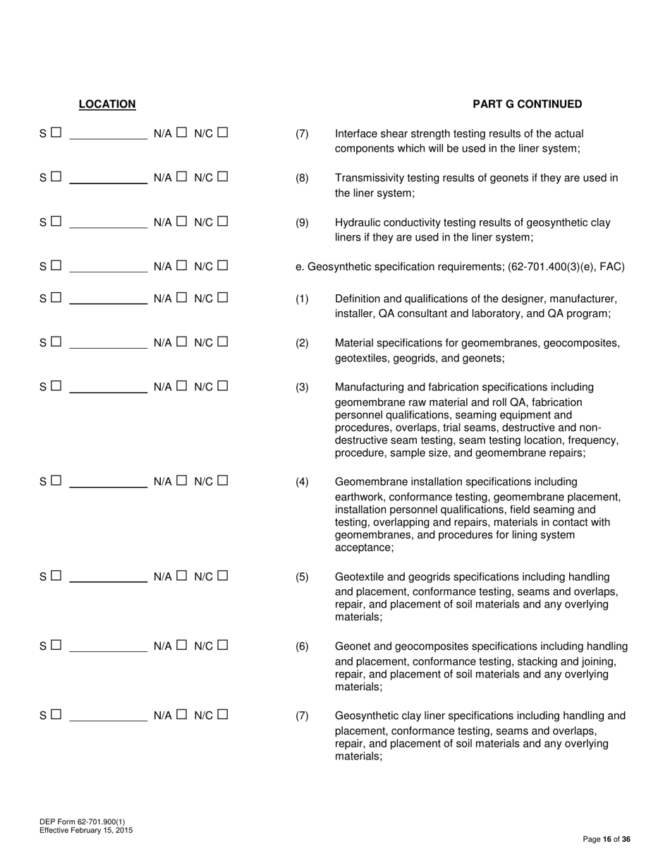 DEP Form 62-701.900(1) Application for a Permit to Construct, Operate, Modify or Close a Solid Waste Management Facility - Florida, Page 16