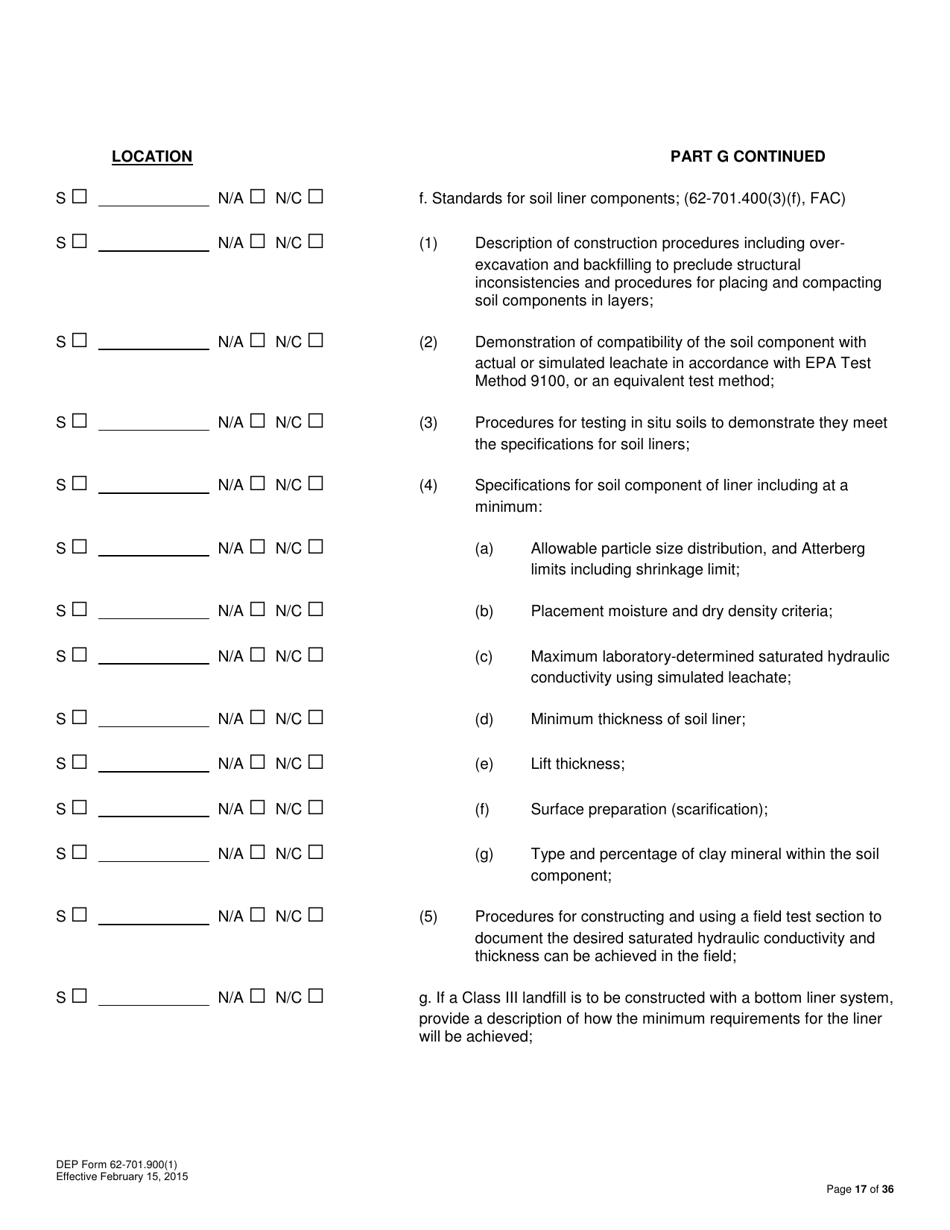DEP Form 62-701.900(1) Application for a Permit to Construct, Operate, Modify or Close a Solid Waste Management Facility - Florida, Page 17