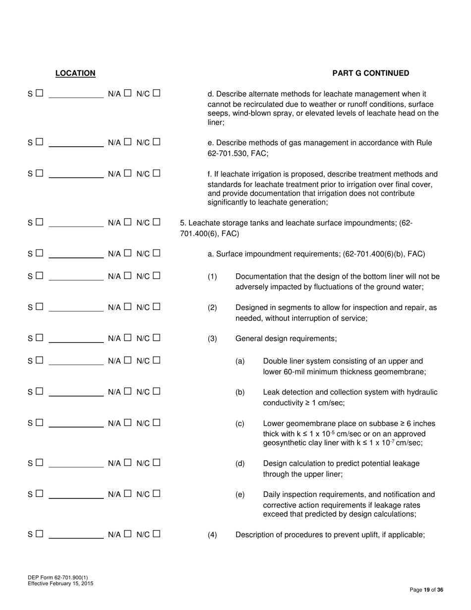 DEP Form 62-701.900(1) Application for a Permit to Construct, Operate, Modify or Close a Solid Waste Management Facility - Florida, Page 19