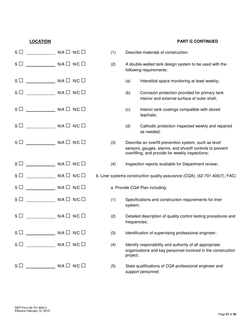 DEP Form 62-701.900(1) Application for a Permit to Construct, Operate, Modify or Close a Solid Waste Management Facility - Florida, Page 21