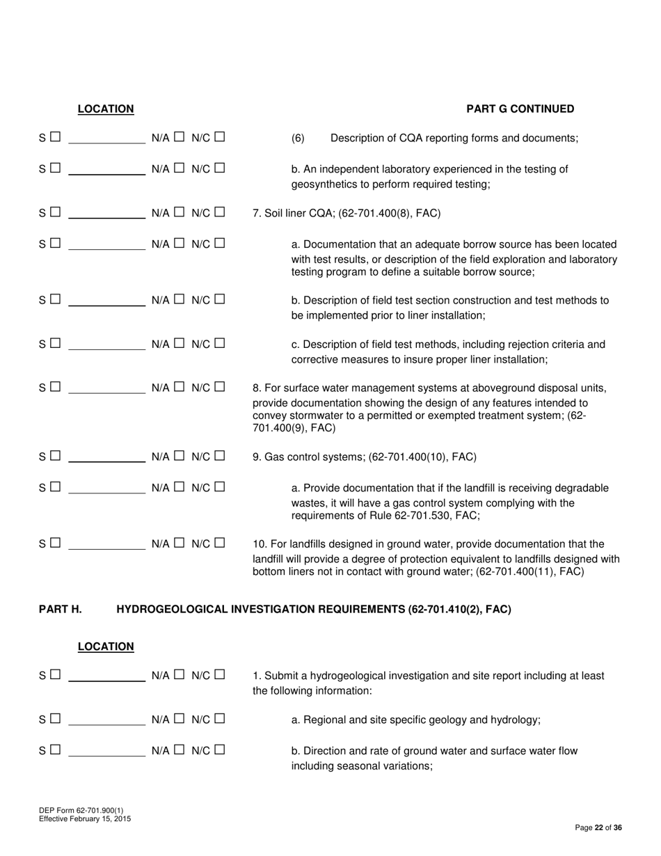 DEP Form 62-701.900(1) Application for a Permit to Construct, Operate, Modify or Close a Solid Waste Management Facility - Florida, Page 22