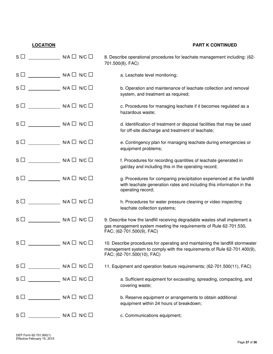 DEP Form 62-701.900(1) Application for a Permit to Construct, Operate, Modify or Close a Solid Waste Management Facility - Florida, Page 27