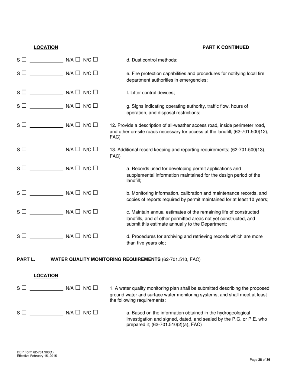 DEP Form 62-701.900(1) Application for a Permit to Construct, Operate, Modify or Close a Solid Waste Management Facility - Florida, Page 28