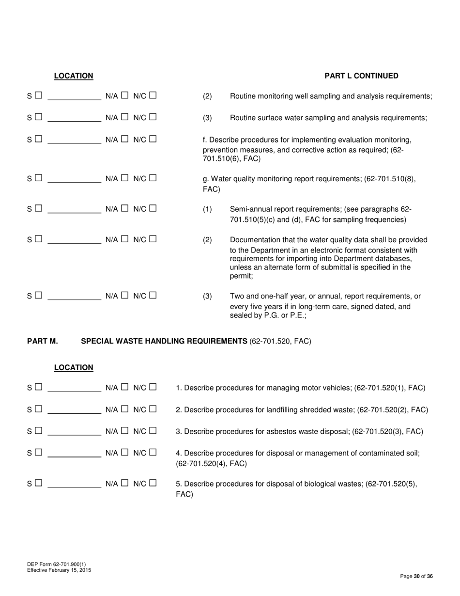 DEP Form 62-701.900(1) Application for a Permit to Construct, Operate, Modify or Close a Solid Waste Management Facility - Florida, Page 30