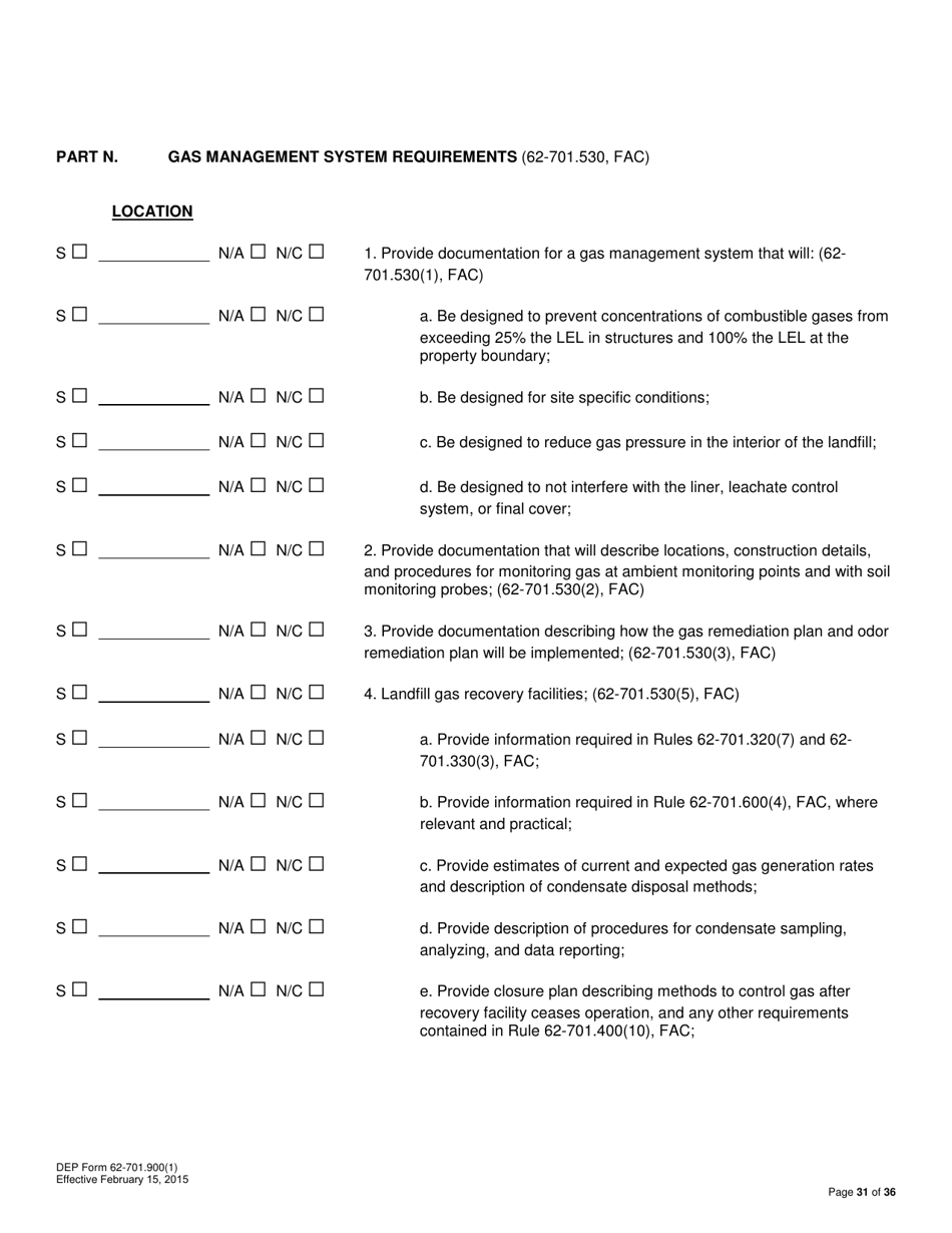 DEP Form 62-701.900(1) Application for a Permit to Construct, Operate, Modify or Close a Solid Waste Management Facility - Florida, Page 31
