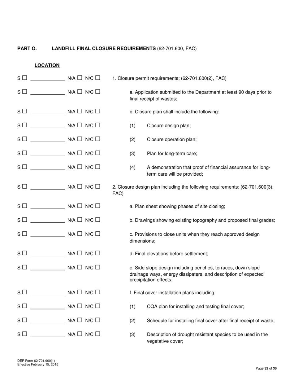 DEP Form 62-701.900(1) Application for a Permit to Construct, Operate, Modify or Close a Solid Waste Management Facility - Florida, Page 32