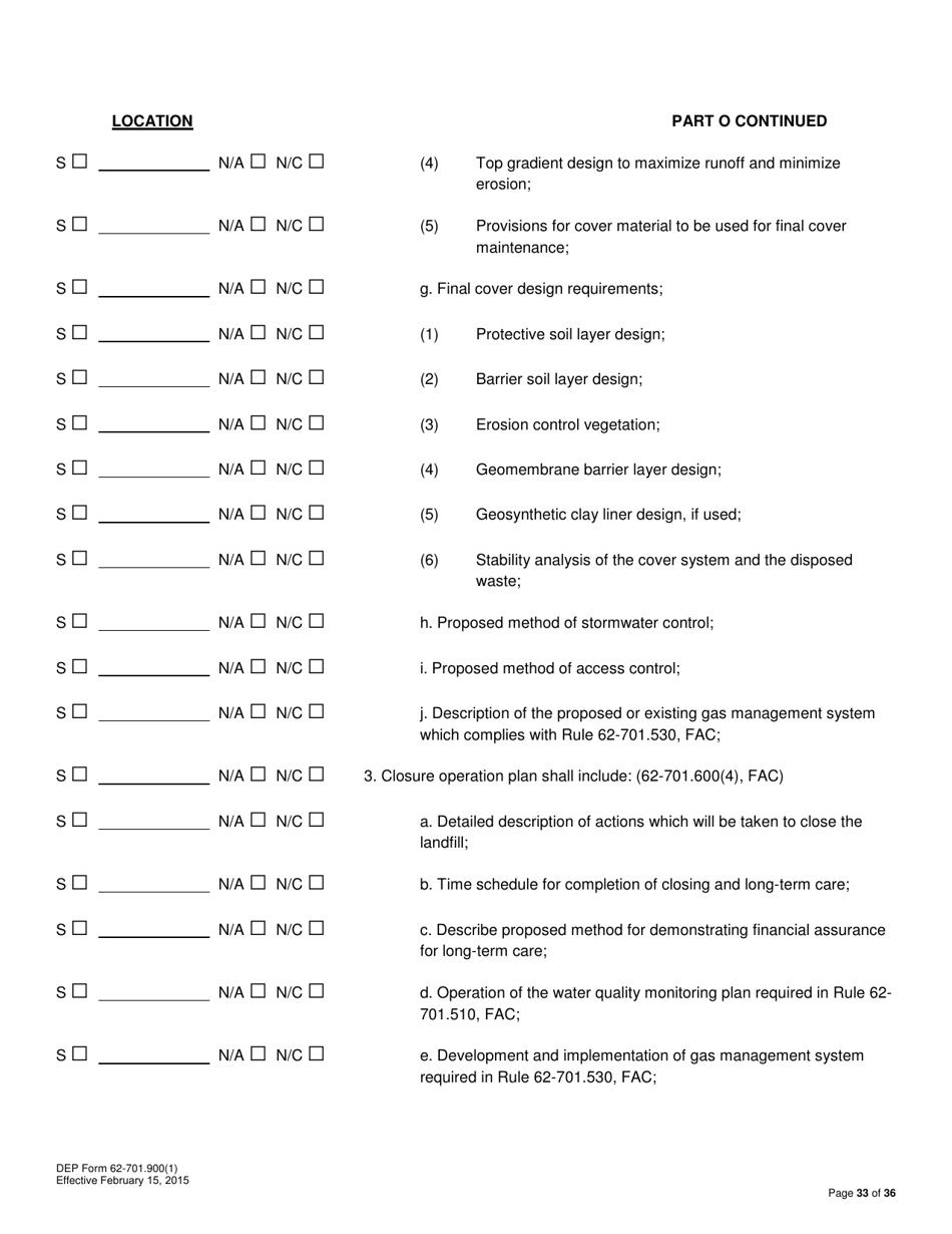 DEP Form 62-701.900(1) Application for a Permit to Construct, Operate, Modify or Close a Solid Waste Management Facility - Florida, Page 33