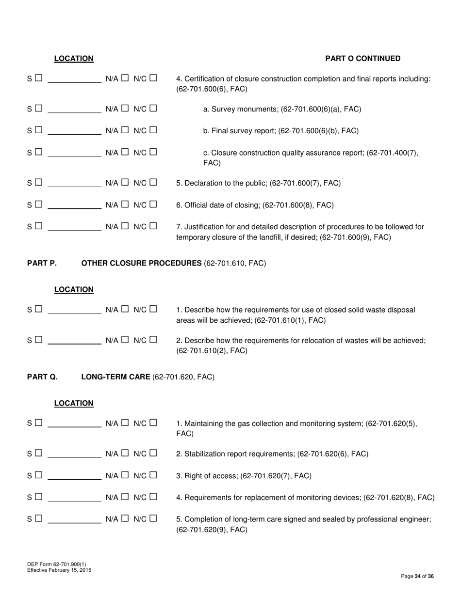 DEP Form 62-701.900(1) Application for a Permit to Construct, Operate, Modify or Close a Solid Waste Management Facility - Florida, Page 34