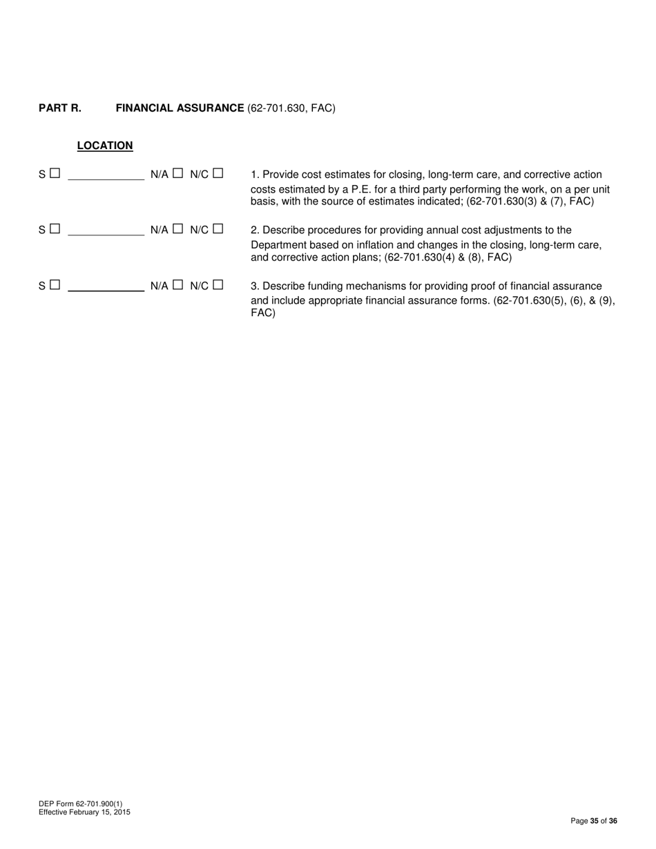 DEP Form 62-701.900(1) Application for a Permit to Construct, Operate, Modify or Close a Solid Waste Management Facility - Florida, Page 35