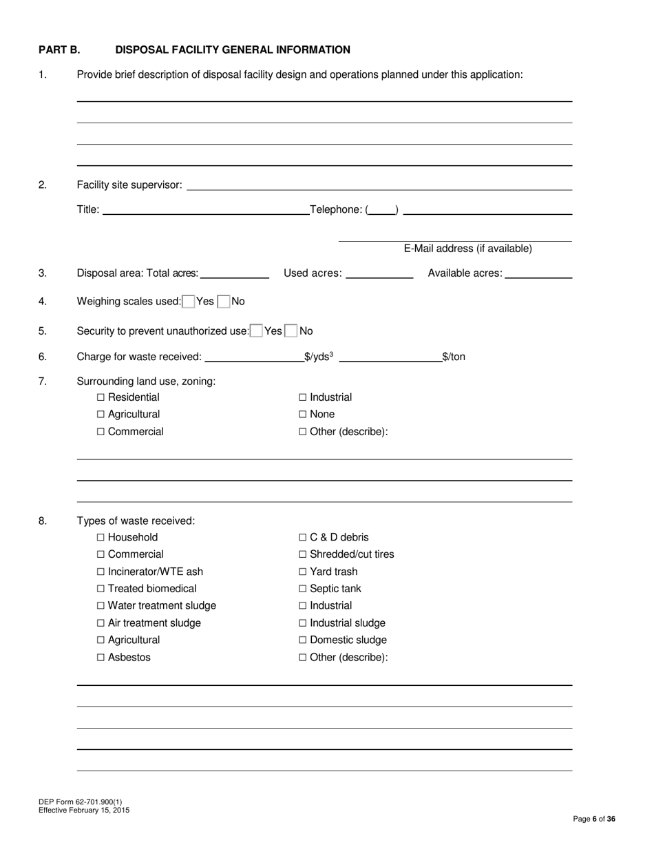 DEP Form 62-701.900(1) Application for a Permit to Construct, Operate, Modify or Close a Solid Waste Management Facility - Florida, Page 6