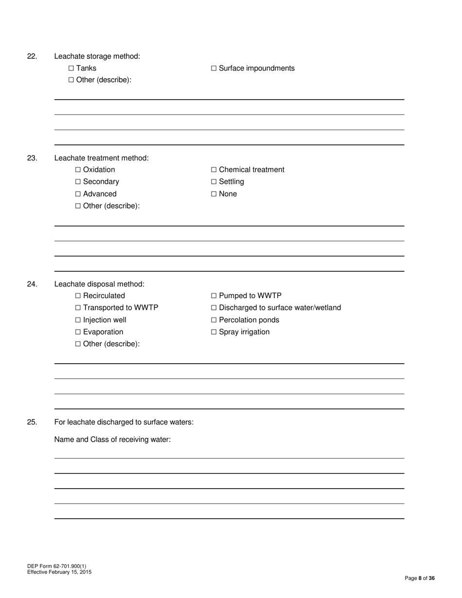 DEP Form 62-701.900(1) Application for a Permit to Construct, Operate, Modify or Close a Solid Waste Management Facility - Florida, Page 8