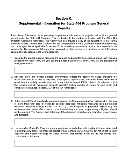 Section K Supplemental Information for State 404 Program General Permits - Florida