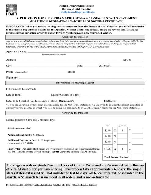 Form DH261SS  Printable Pdf