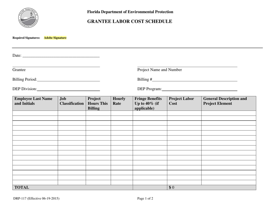 Form DRP-117 Grantee Labor Cost Schedule - Florida, Page 1