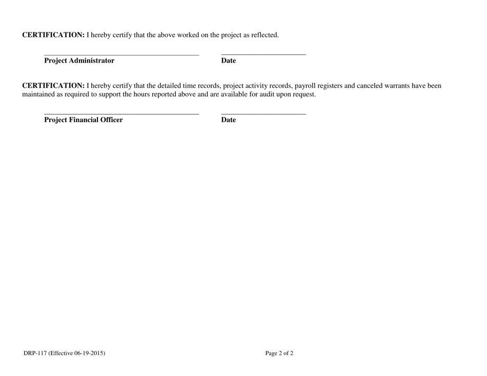Form DRP-117 Grantee Labor Cost Schedule - Florida, Page 2