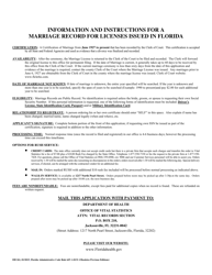Form DH261 Application for a Marriage Record for Licenses Issued in Florida - Florida, Page 2