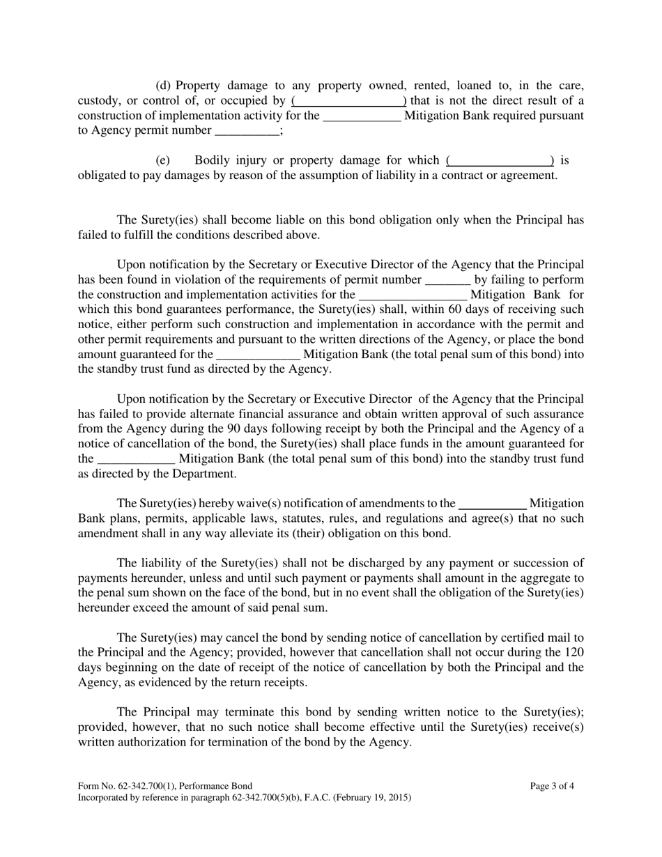 Form 62-342.700(1) Mitigation Bank Performance Bond to Demonstrate Construction and Implementation Financial Assurance - Florida, Page 3