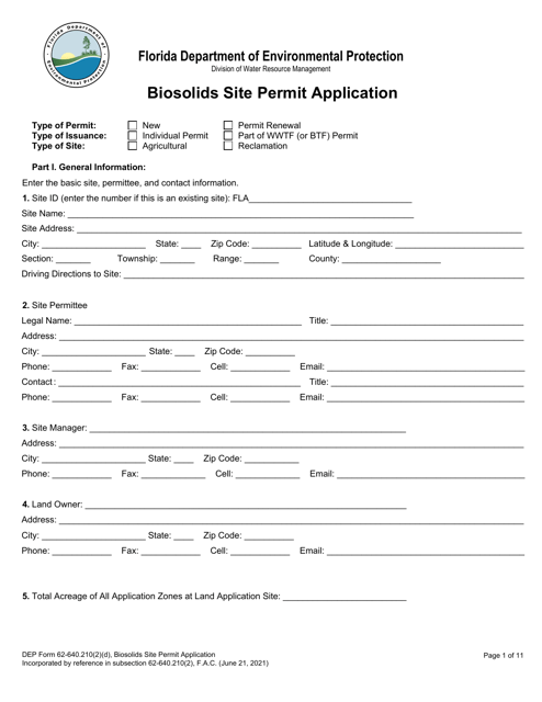 DEP Form 62-640.210(2)(D)  Printable Pdf