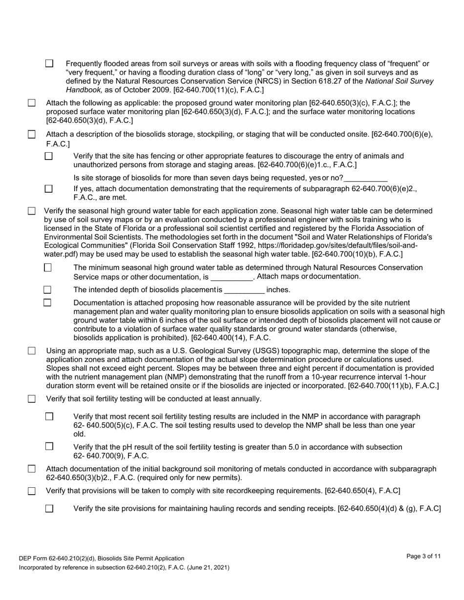 DEP Form 62-640.210(2)(D) Biosolids Site Permit Application - Florida, Page 3