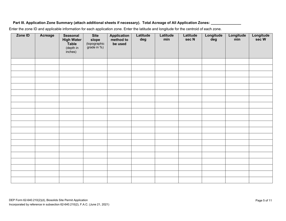 DEP Form 62-640.210(2)(D) Biosolids Site Permit Application - Florida, Page 5