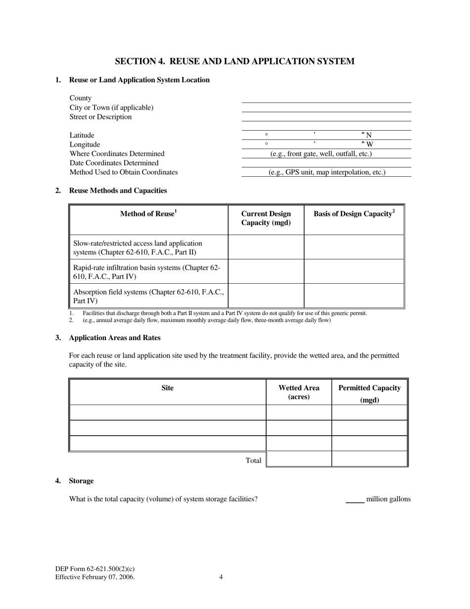 DEP Form 62-621.500(2)(C) Notice of Intent to Use a Generic Permit for Domestic Wastewater Facilities Under Rules 62-621.500(2)(A) or (B), F.a.c. - Florida, Page 4