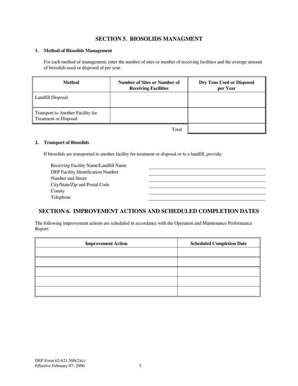 DEP Form 62-621.500(2)(C) Notice of Intent to Use a Generic Permit for Domestic Wastewater Facilities Under Rules 62-621.500(2)(A) or (B), F.a.c. - Florida, Page 5