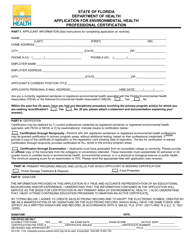 Form DH4100 Application for Environmental Health Professional Certification - Florida