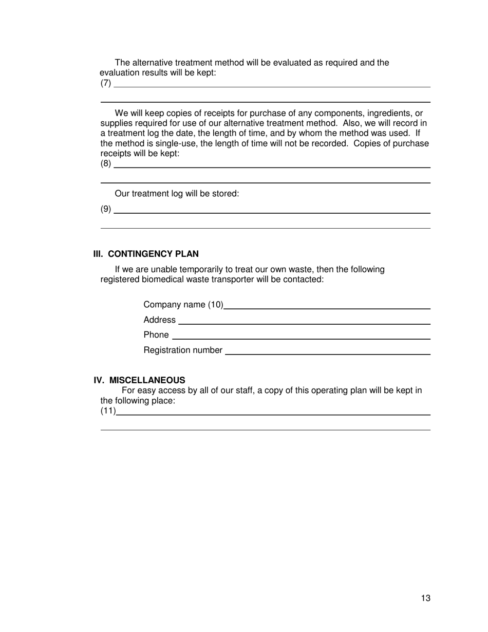 Florida Biomedical Waste Operating Plan Fill Out, Sign Online and