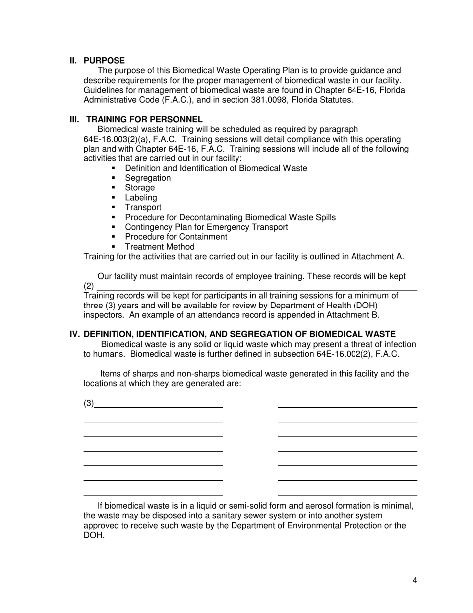 Florida Biomedical Waste Operating Plan Fill Out, Sign Online and