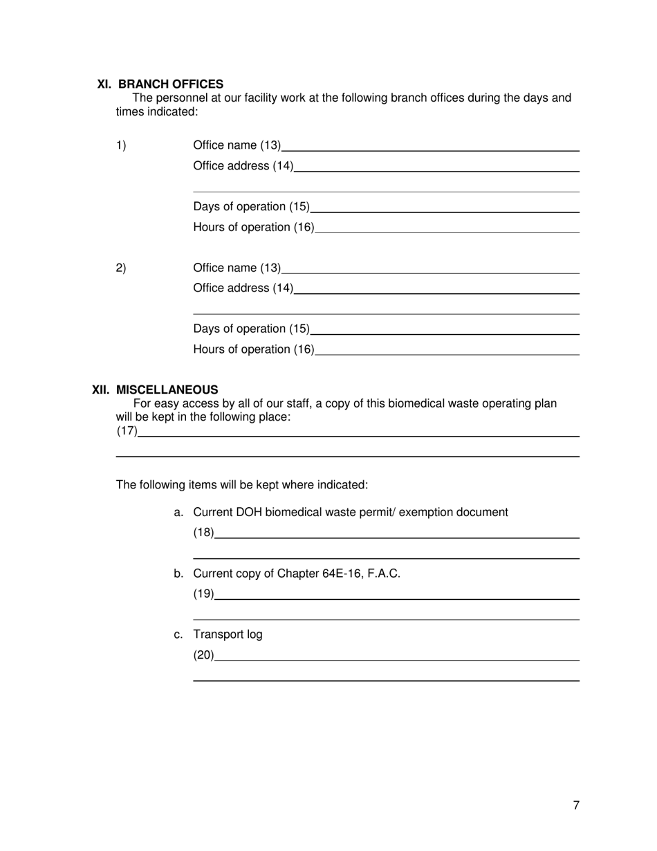Florida Biomedical Waste Operating Plan Fill Out, Sign Online and