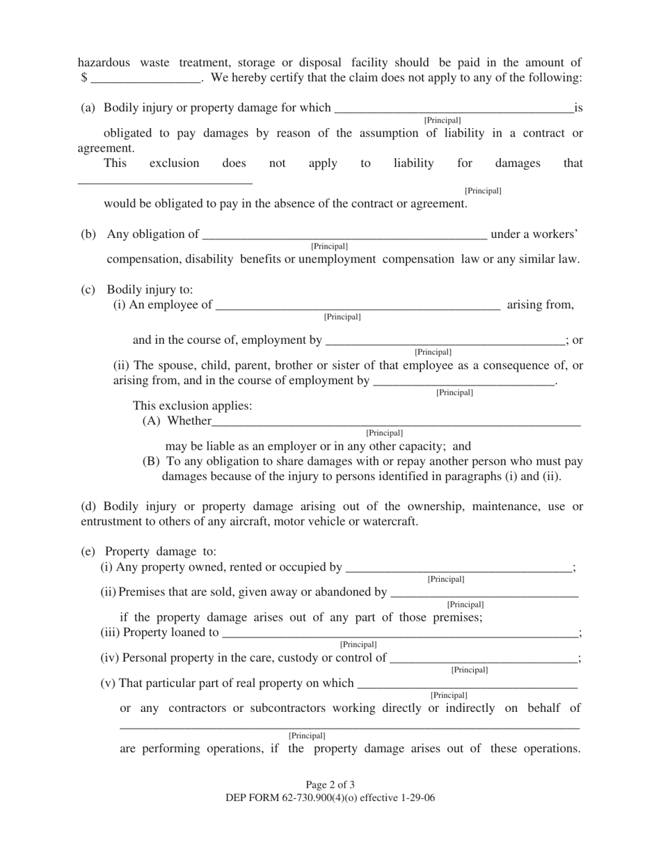 DEP Form 62-730.900(4)(O) Hazardous Waste Facility Irrevocable Letter of Credit to Demonstrate Liability Coverage - Florida, Page 2
