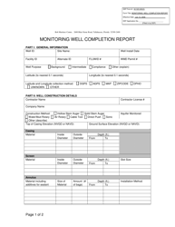 DEP Form 62-520.900(3) Monitoring Well Completion Report - Florida