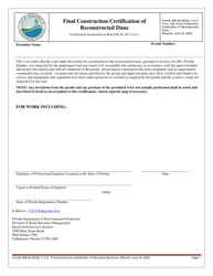 Document preview: Form 62B-56.900(6) Final Construction Certification of Reconstructed Dune - Florida