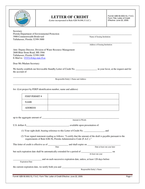 Form 62B-56.900(13) Letter of Credit - Florida