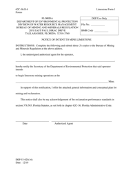 Limestone Form 1 (DEP53-025(16)) &quot;Notice of Intent to Mine Limestone&quot; - Florida