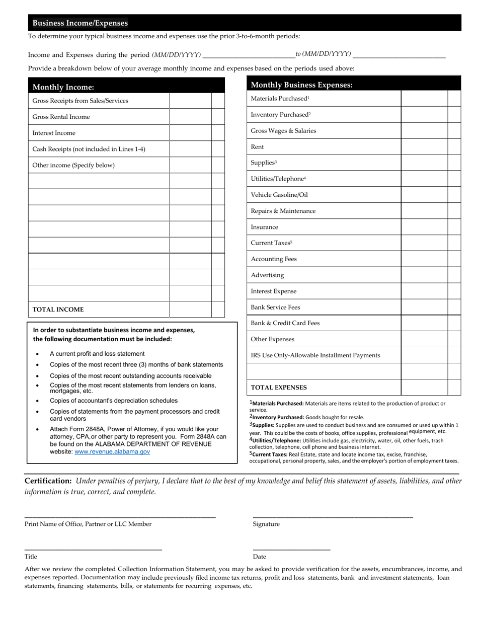 Business Collection Information Statement - Alabama, Page 4