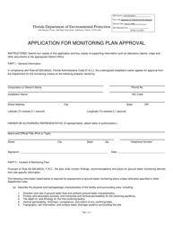 Document preview: DEP Form 62-520.900(1) Application for Monitoring Plan Approval - Florida