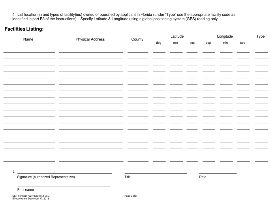 DEP Form 62-722.400(9)(A) Application for Recovered Materials Certification - Florida, Page 2