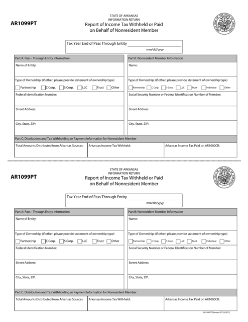 Form AR1099PT Report of Income Tax Withheld or Paid on Behalf of Nonresident Member - Arkansas