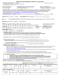 Document preview: Immunization Reporting Form for Nursing Homes - Arkansas
