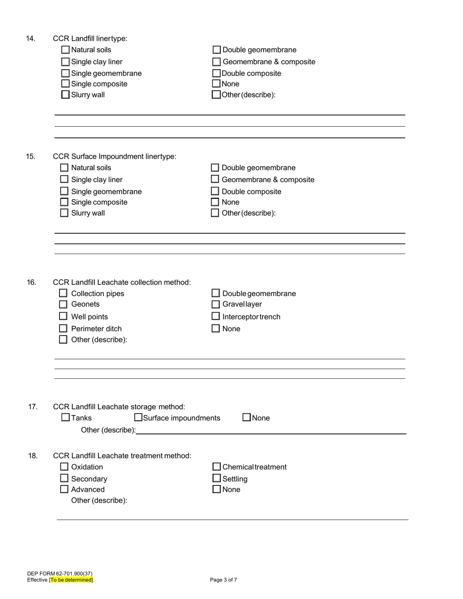 DEP Form 62-701.900(37) Application to Construct, Operate, Modify or Close a Coal Combustion Residual (Ccr) Unit or Units - Florida, Page 3