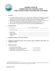 DEP Form 62-620.910(12) Notification of Completion of Construction for Wastewater Facilities or Activities - Florida