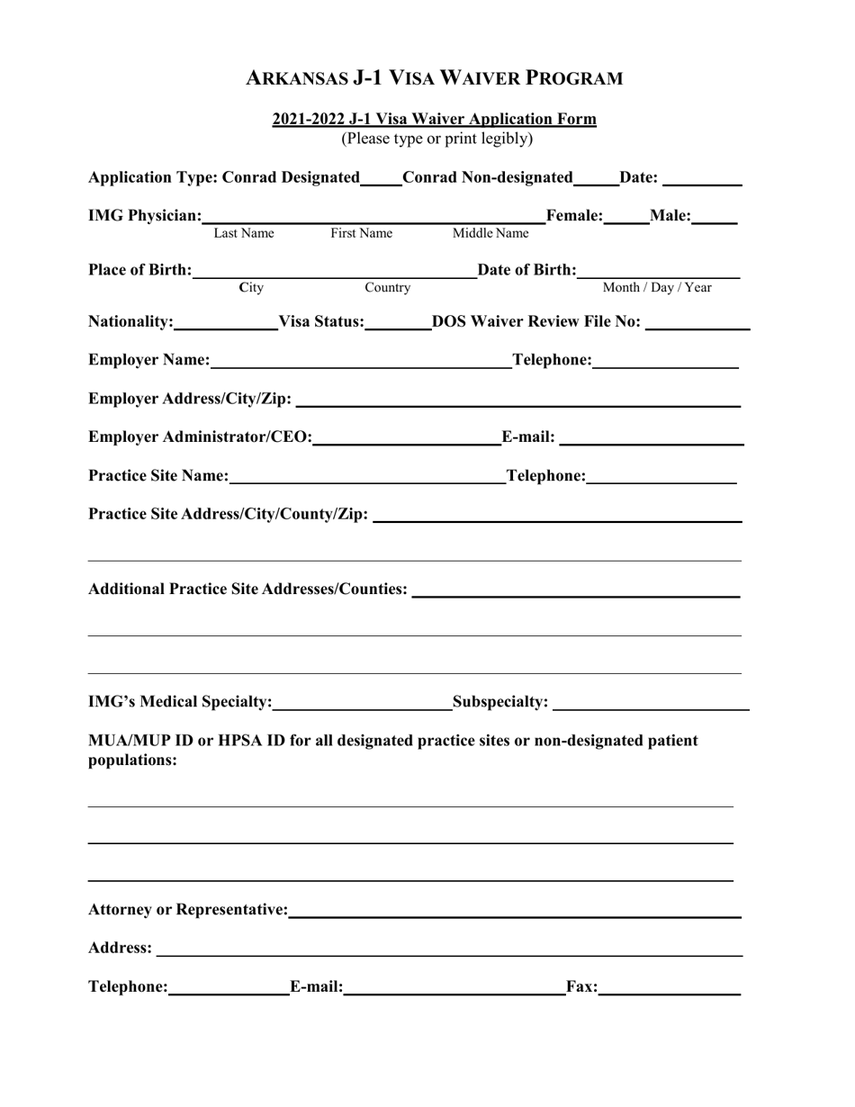 2022 Arkansas J 1 Visa Waiver Application Form Fill Out Sign Online And Download PDF