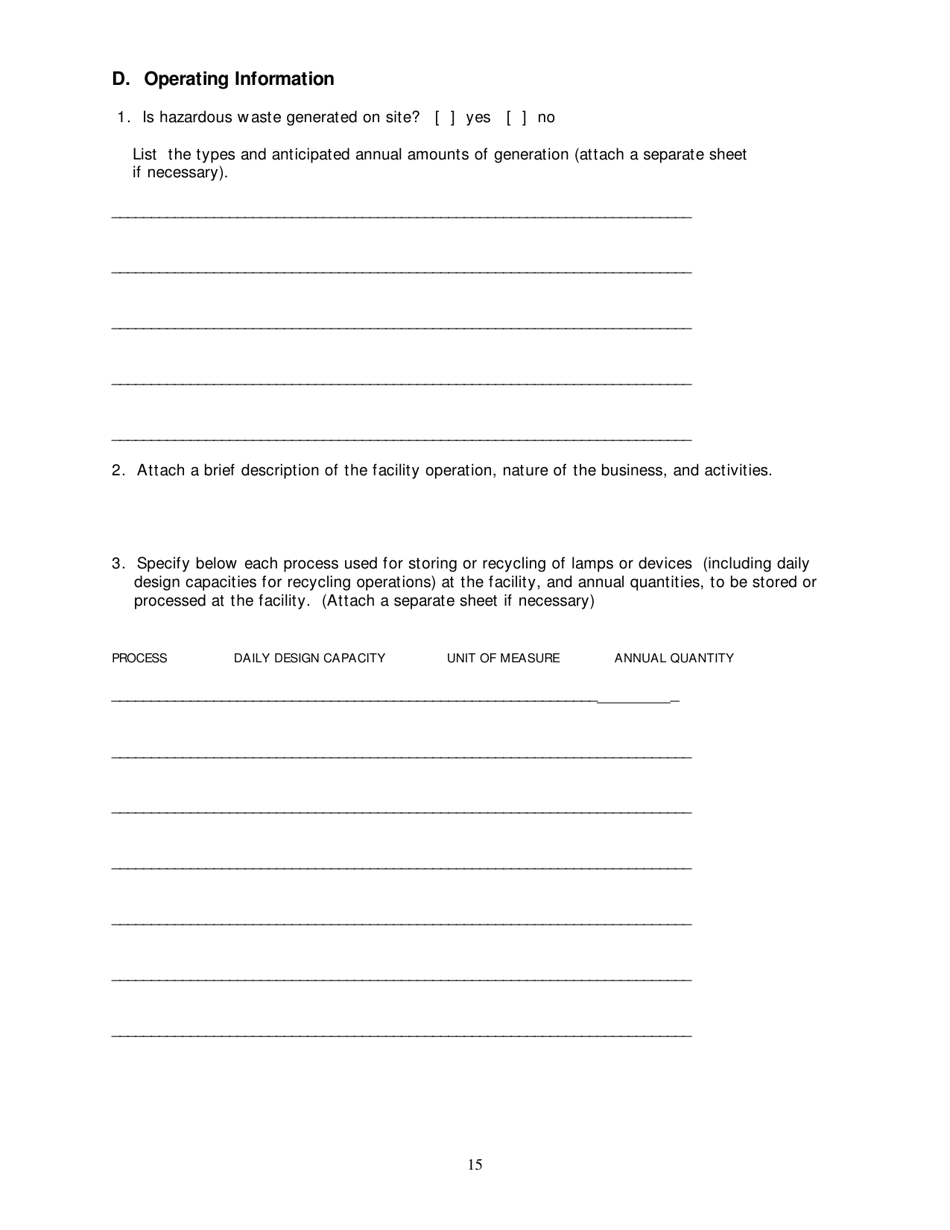 DEP Form 62-737.900(2) Application for a Mercury-Containing Lamp or Device Mercury Recovery or Mercury Reclamation Facility Permit - Florida, Page 16